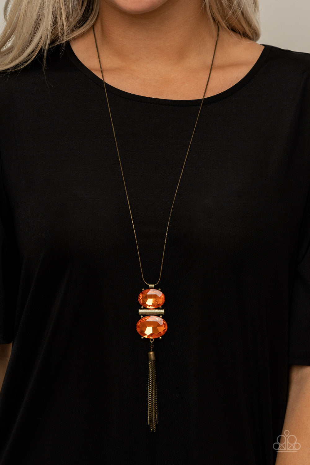 Runway Rival - Orange/Brass necklace