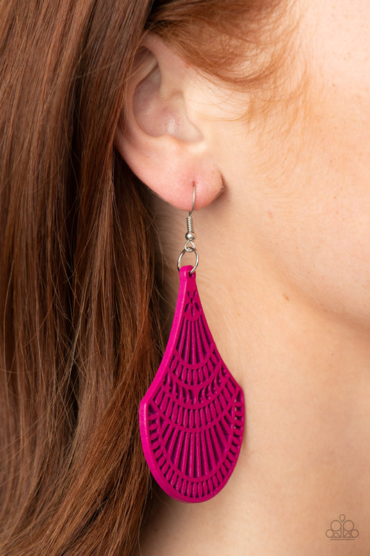 Tropical Tempest - Pink wood earrings