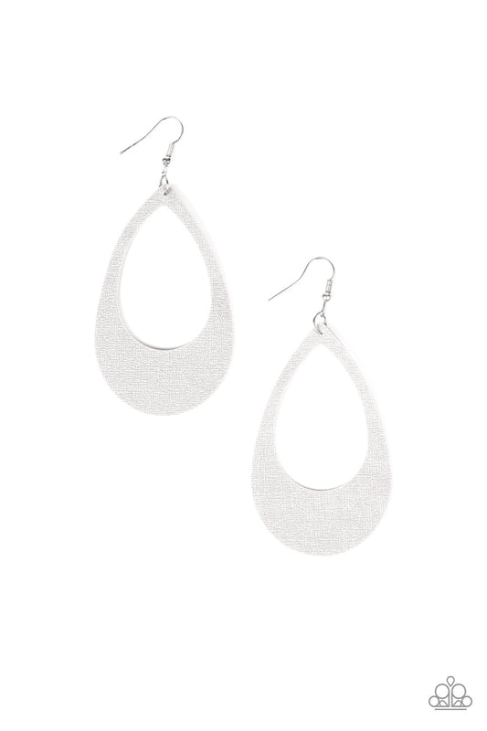 What a Natural - Silver leather teardrop earrings
