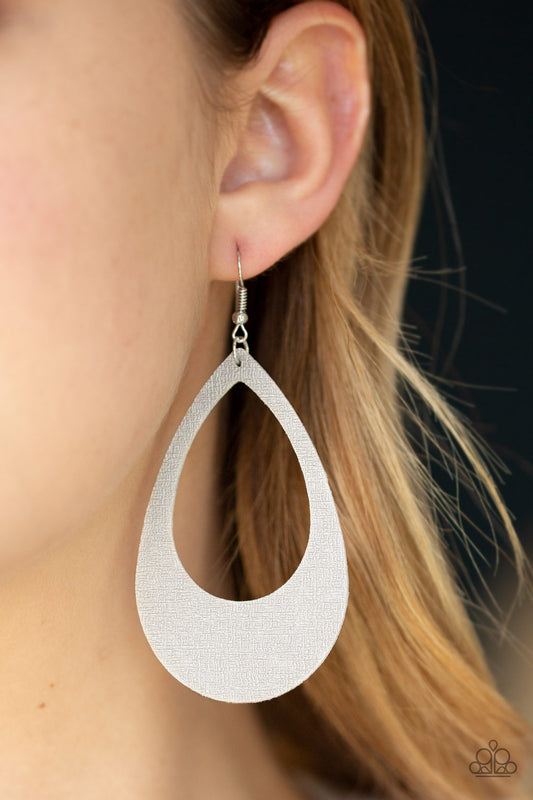 What a Natural - Silver leather teardrop earrings
