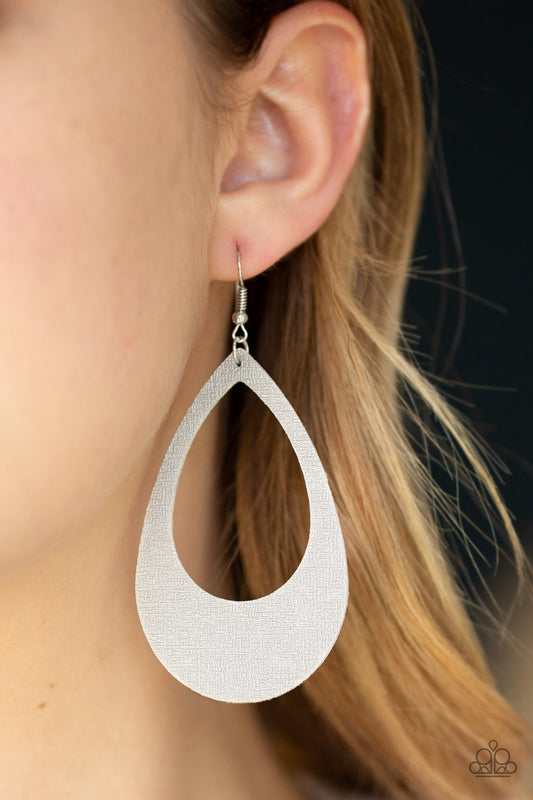 What a Natural - Silver leather teardrop earrings