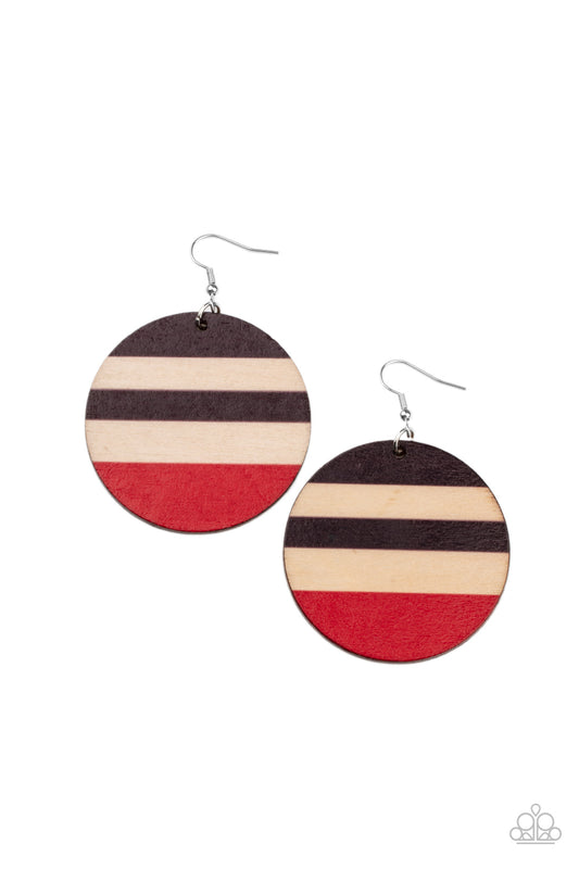 Yacht Party - Red/Brown wood earrings