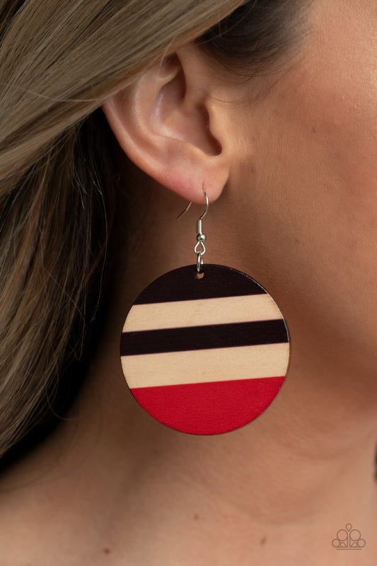 Yacht Party - Red/Brown wood earrings
