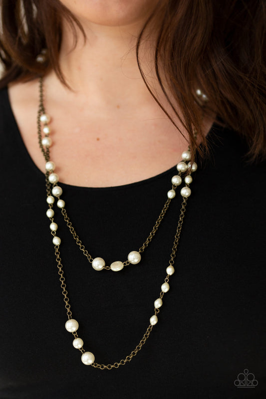 Pearl Promenade - Brass necklace