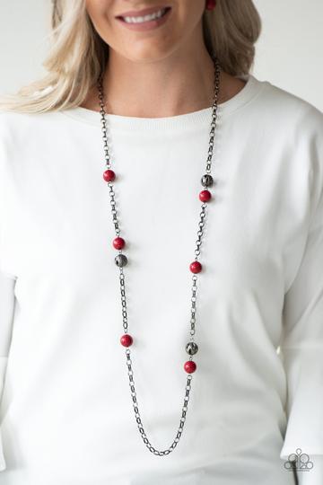 Fashion Fad - Red/Gunmetal necklace