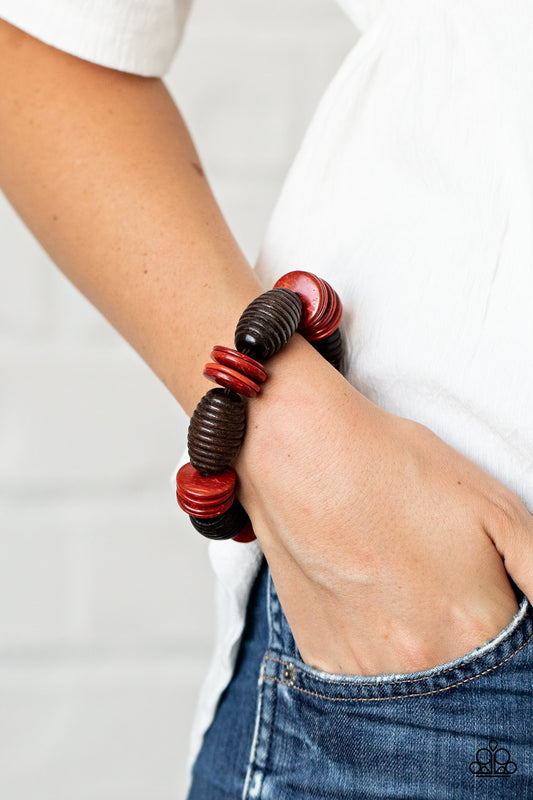 Caribbean Castaway - Red/Brown wood bracelet