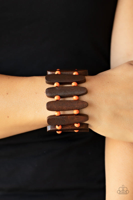 Coronado Cabana - Orange/Brown wood bracelet