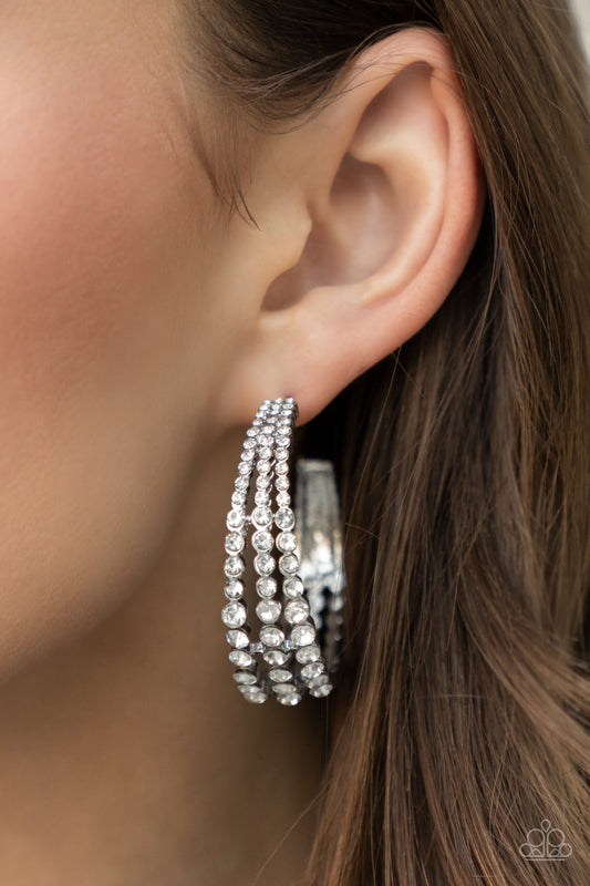 Cosmopolitan Cool - White rhinestones hoop earrings