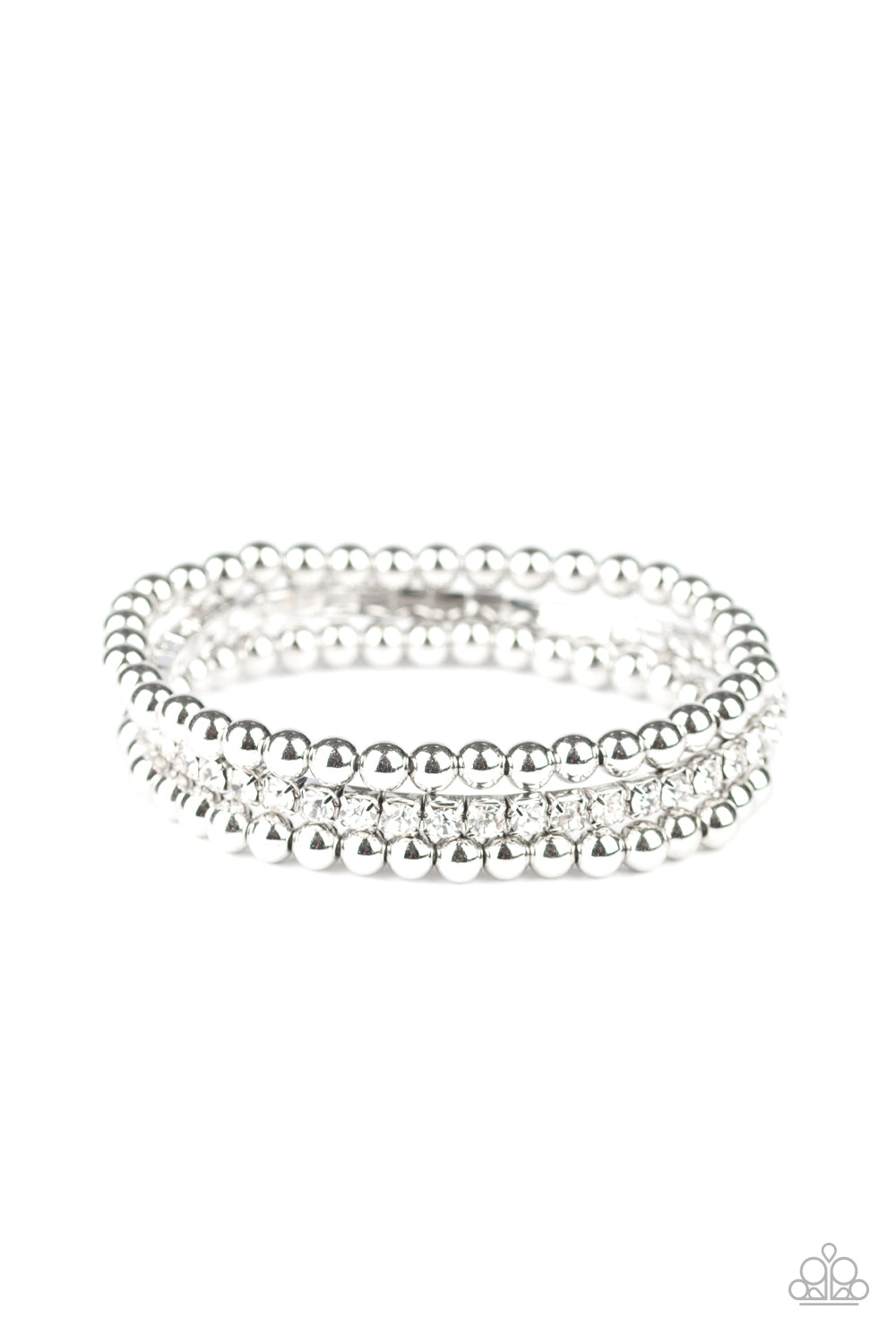 Glam Game - White rhinestones stretchy bracelet