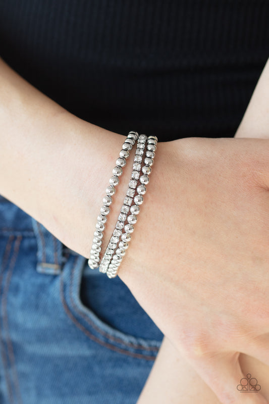 Glam Game - White rhinestones stretchy bracelet