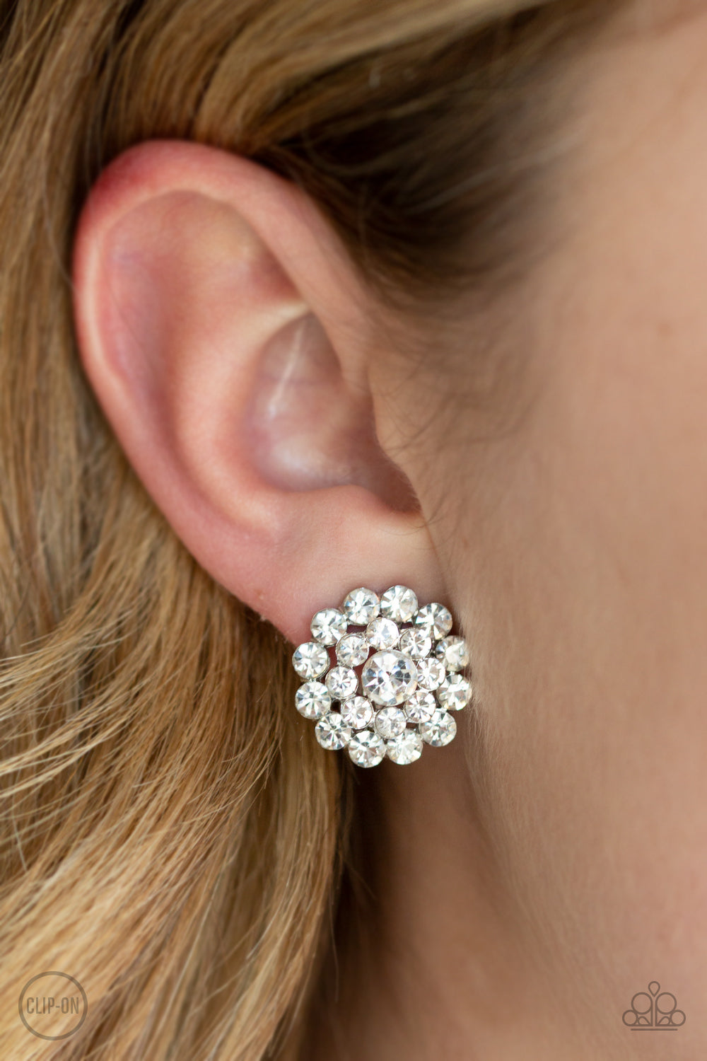 Glammed Out - White Gem clip-on earrings