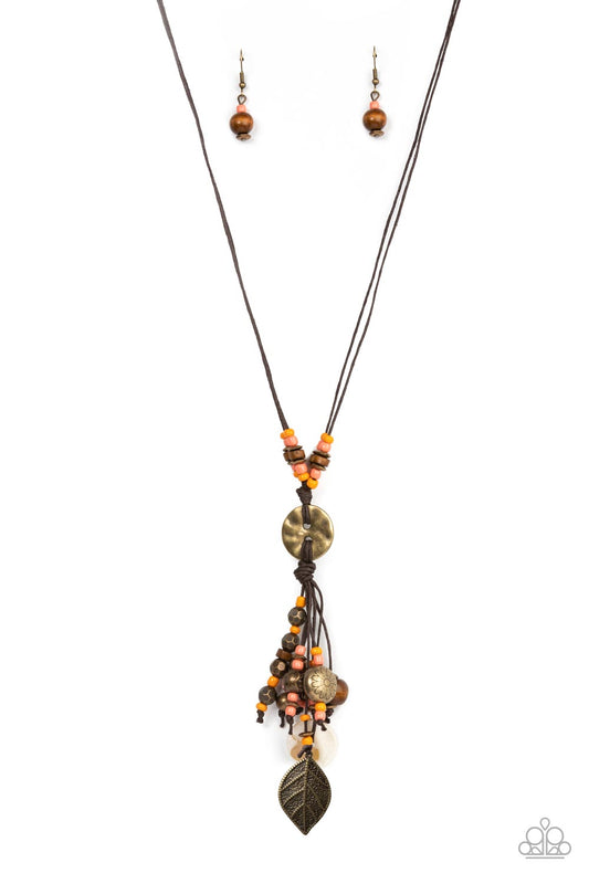 Knotted Keepsake - Orange/Brass Necklace
