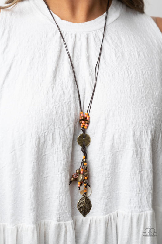 Knotted Keepsake - Orange/Brass Necklace