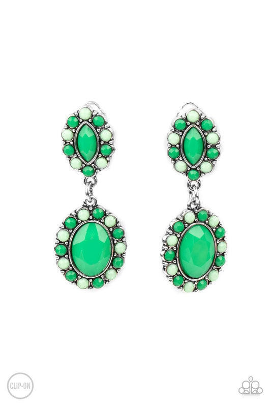 Positively Pampered - Green clip on earrings