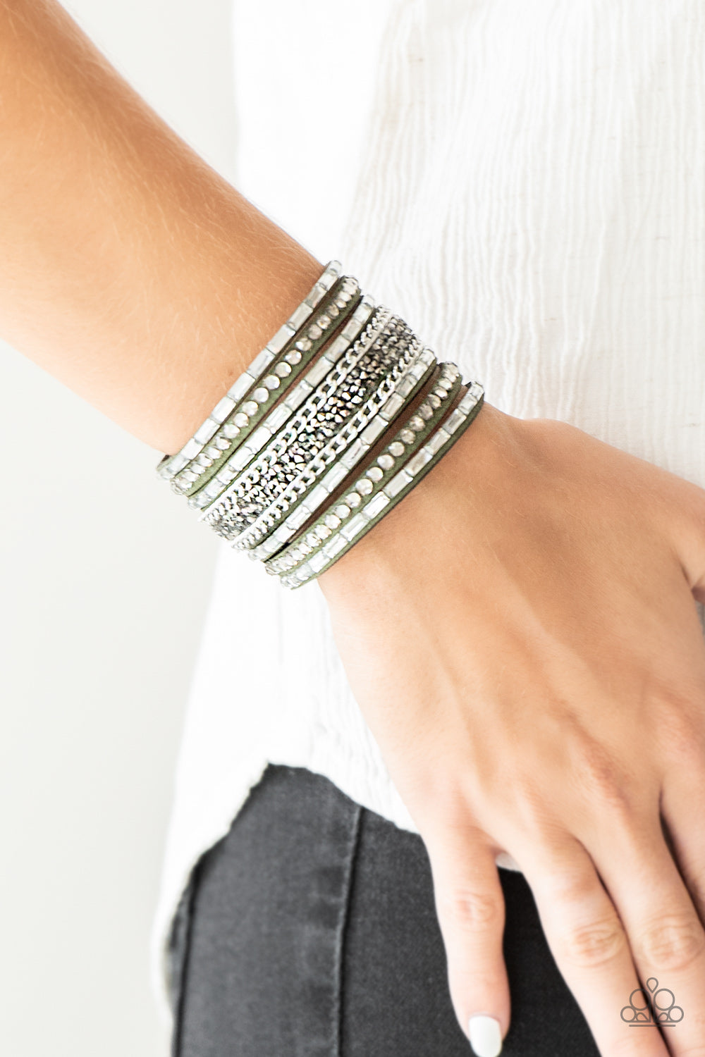 Rhinestone Rumble - Green wrap bracelet