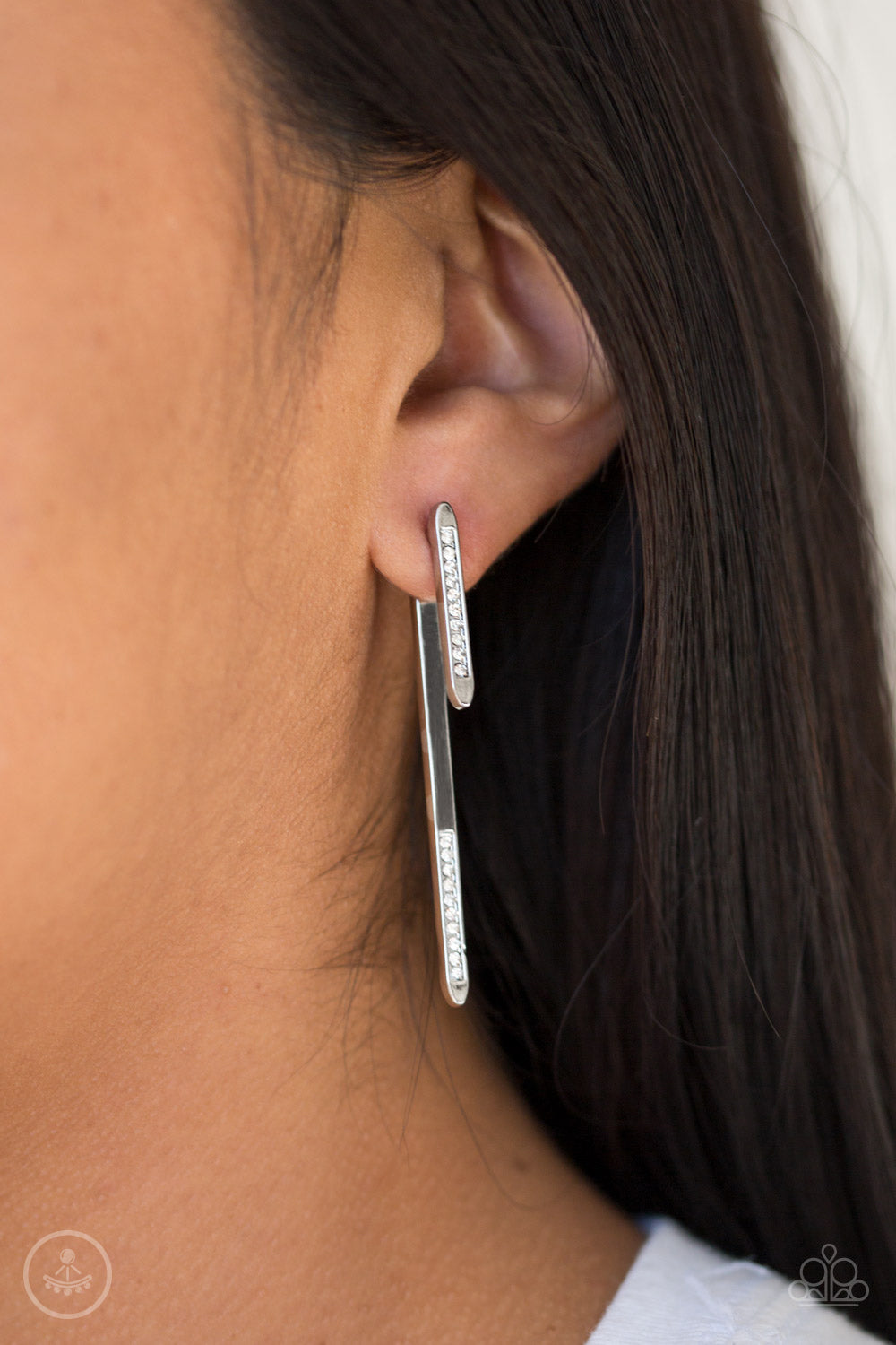 Very Important VIXEN - White gem/silver double-sided post earrings