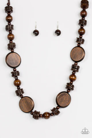 Tiki Tonga - Brown Wood Necklace