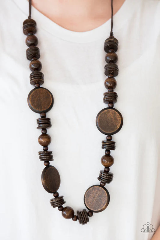 Tiki Tonga - Brown Wood Necklace