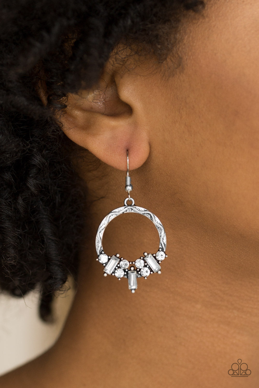 On The Uptrend - White gem/silver earrings