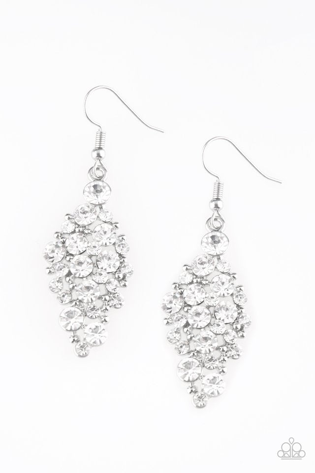 Cosmically Chic - White gem/silver earrings