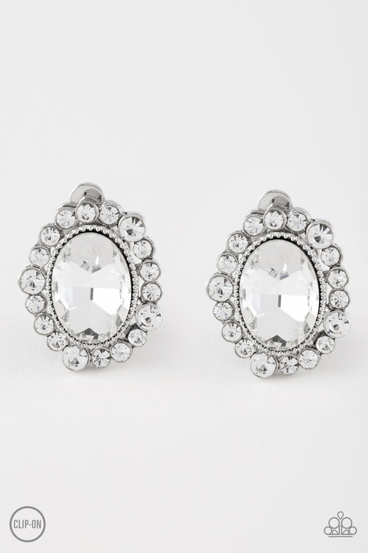 Hold Court - White clip-on earrings