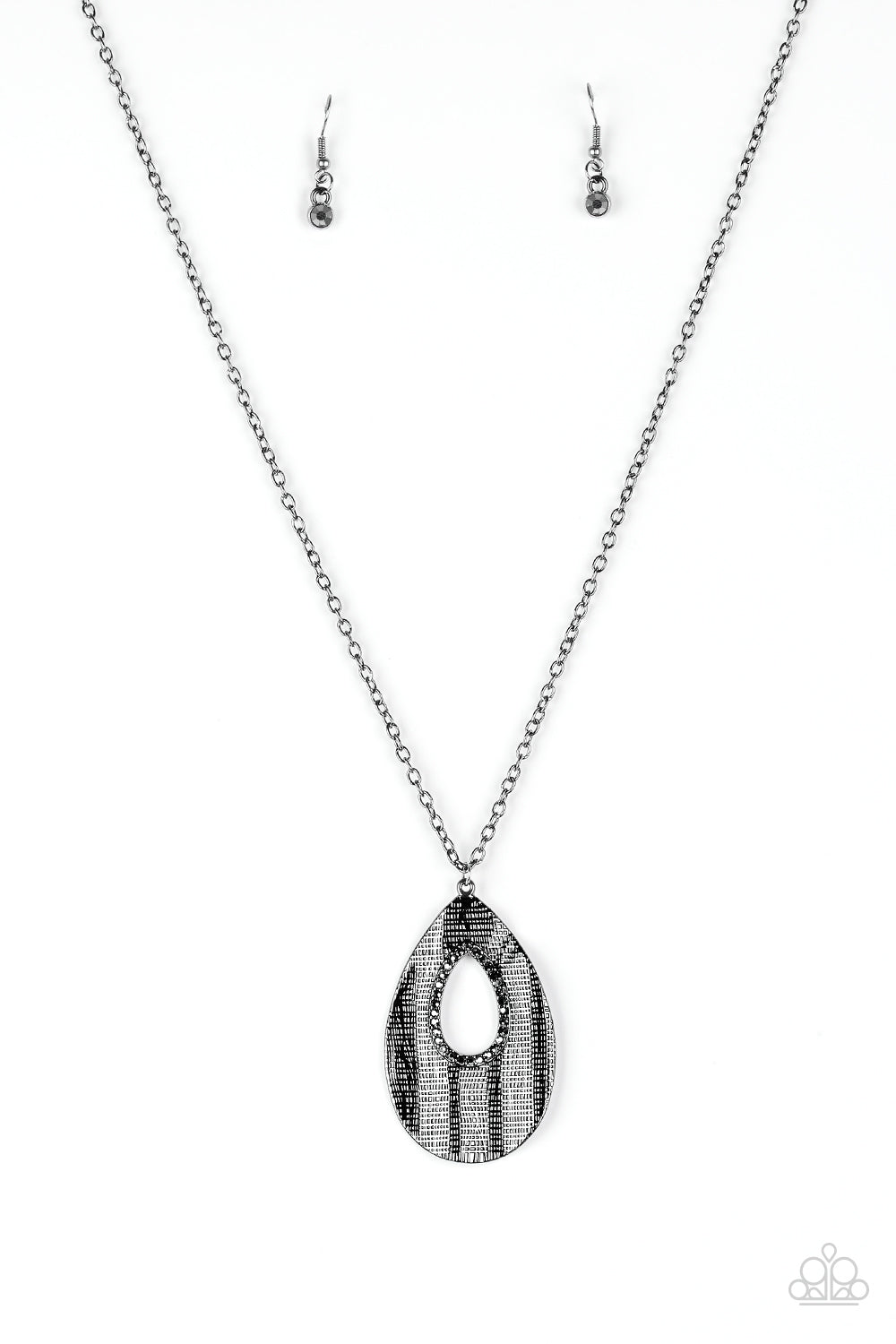 Stop, TEARDROP, and Roll - Black/Gunmetal necklace