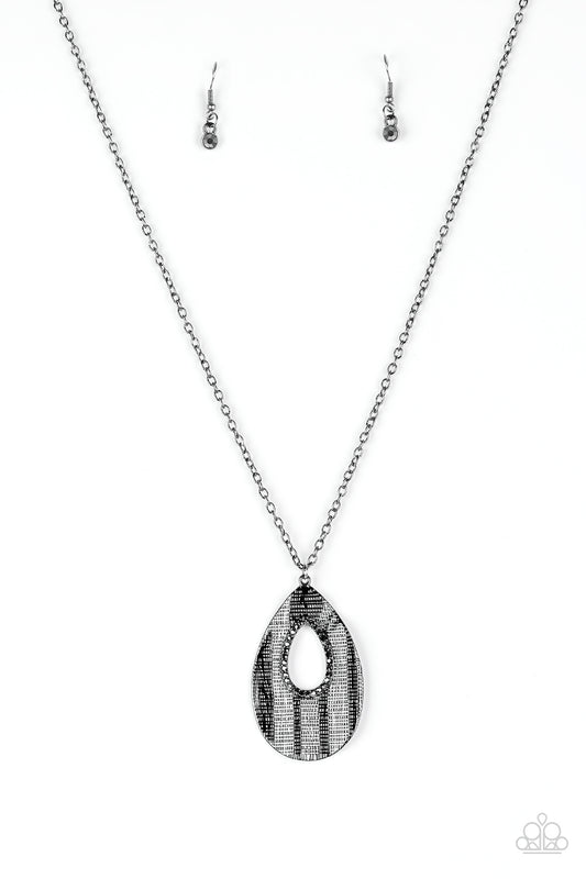 Stop, TEARDROP, and Roll - Black/Gunmetal necklace