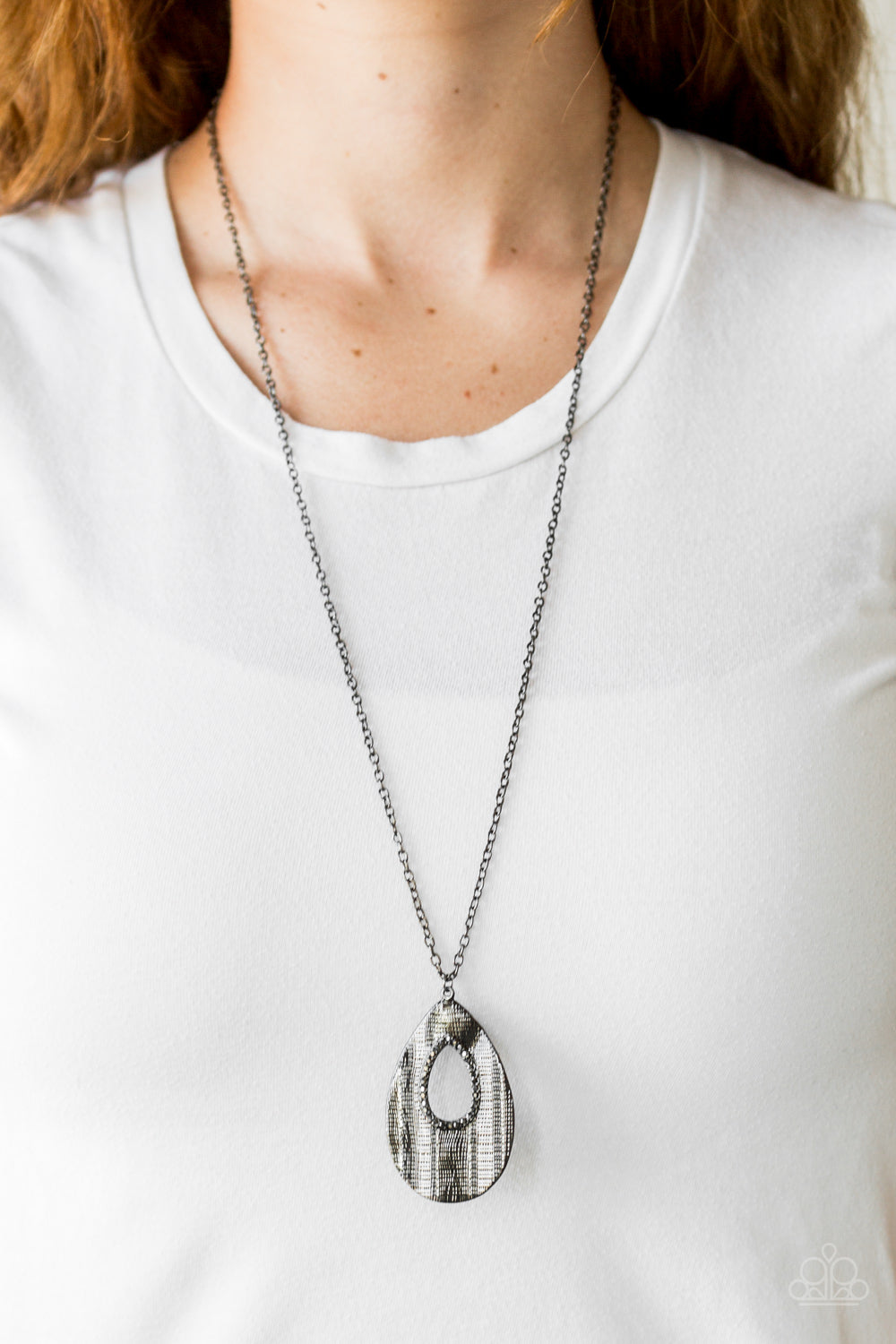 Stop, TEARDROP, and Roll - Black/Gunmetal necklace