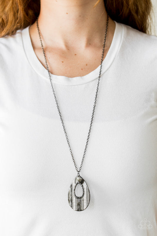 Stop, TEARDROP, and Roll - Black/Gunmetal necklace