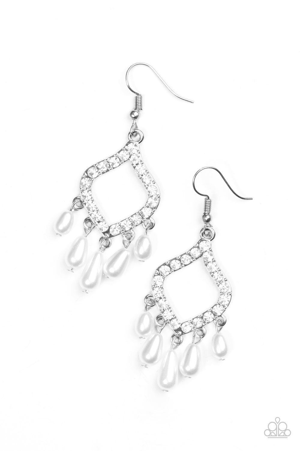 Divinely Diamond - White pearl earrings