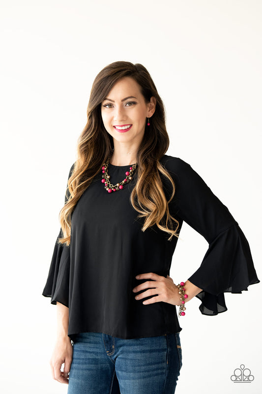 The GRIT Crowd - Pink/Brass necklace