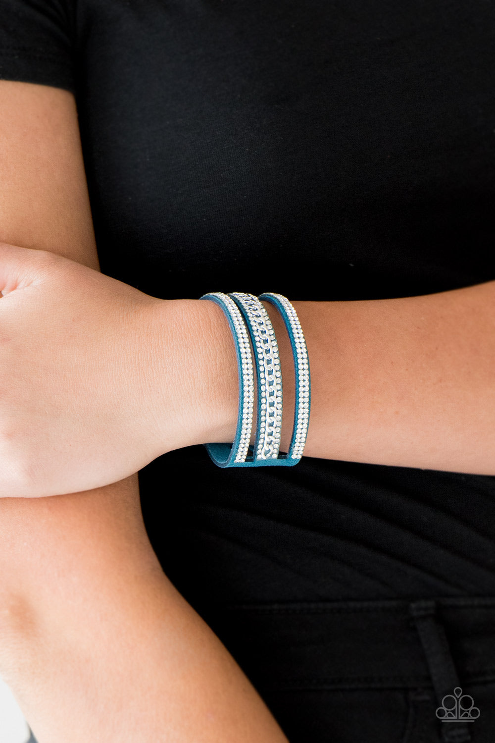 Rollin In Rhinestones - Blue wrap bracelet