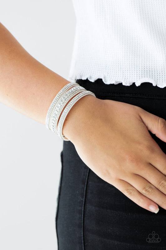 Rollin In Rhinestones - White wrap bracelet