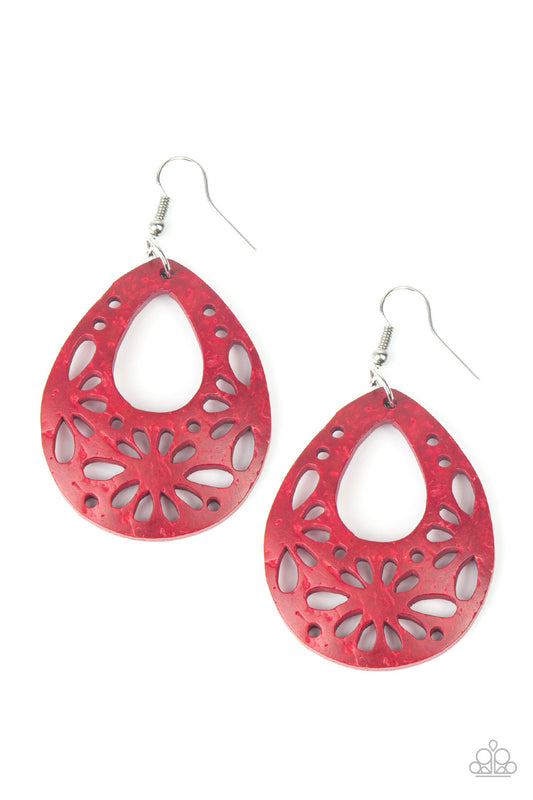 Merrily Marooned - Red wood earrings