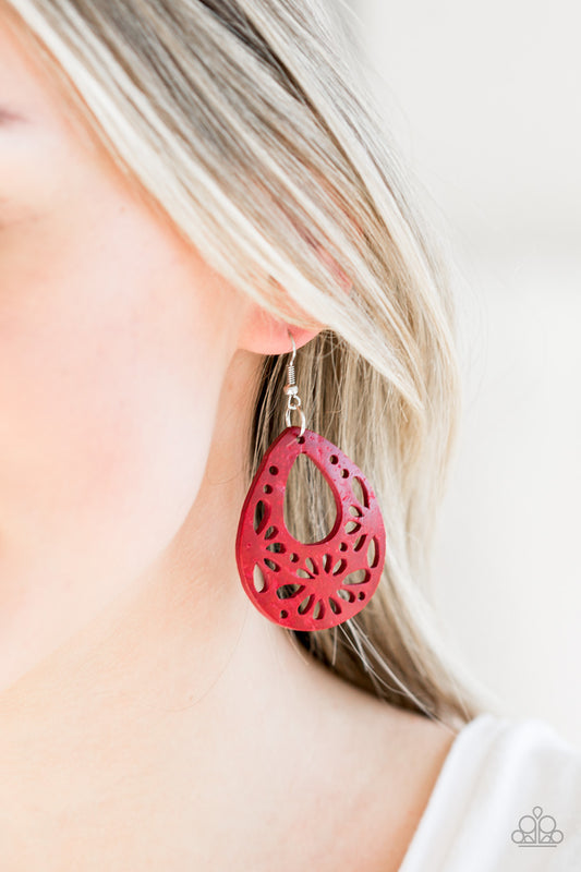 Merrily Marooned - Red wood earrings