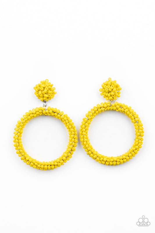 Be All You Can BEAD - Yellow seed bead earrings