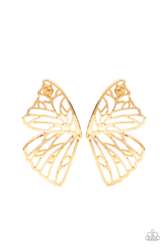 Butterfly Frills - Gold post earrings