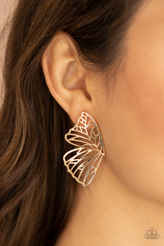 Butterfly Frills - Gold post earrings