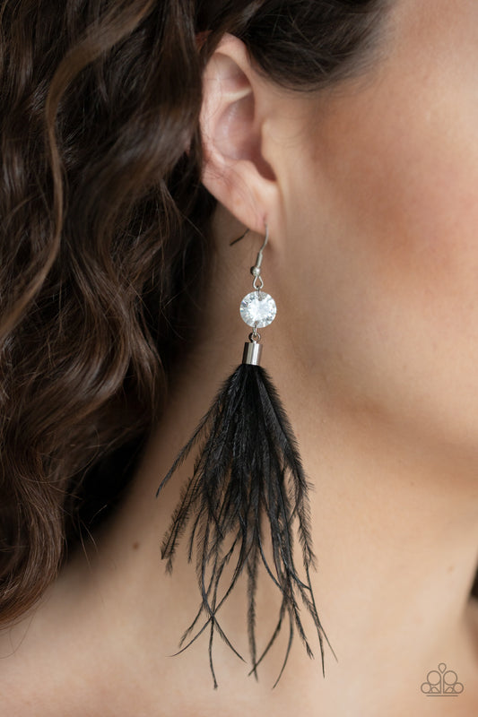 Feathered Flamboyance - Black feather earrings