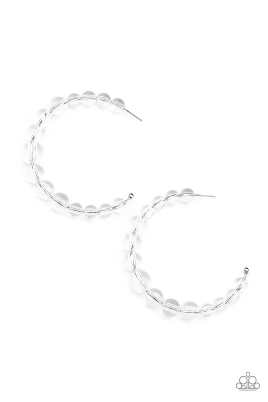 In The Clear - White Glassy Hoop Earrings