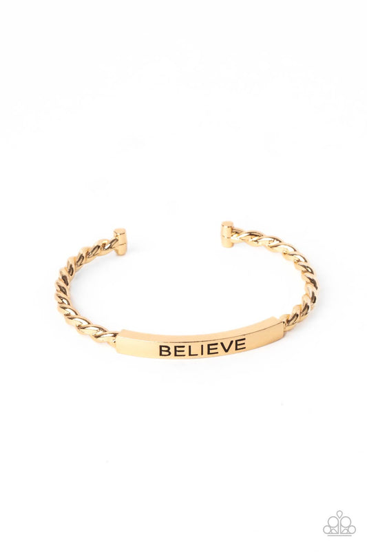 Keep Calm and Believe - Gold cuff bracelet