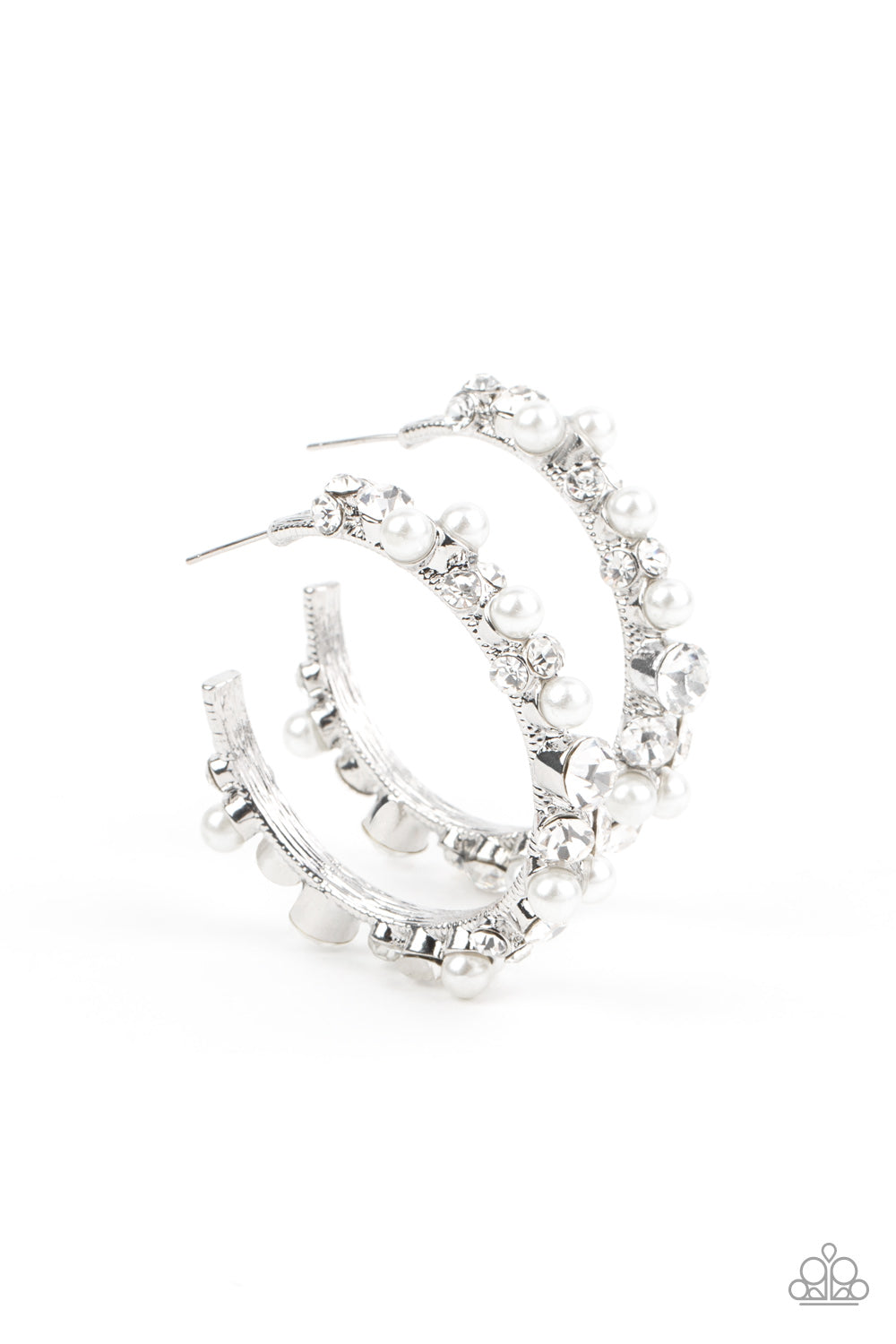 Let There Be SOCIALITE - White rhinestones/Pearl hoop earrings (September Life of the Party)