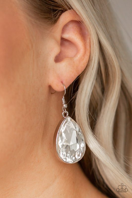 Limo Ride - White rhinestones earrings