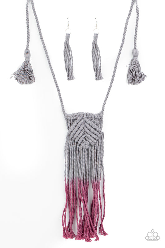 Look At MACRAME Now - Purple/Gray Necklace