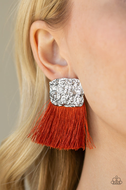 Plume Bloom - Orange fringe earrings