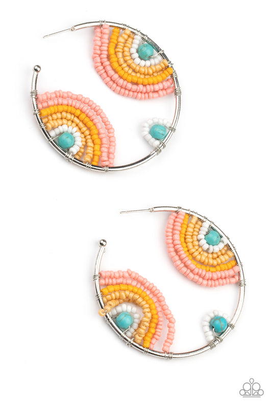 Rainbow Horizons - Multicolor seed bead hoop earrings