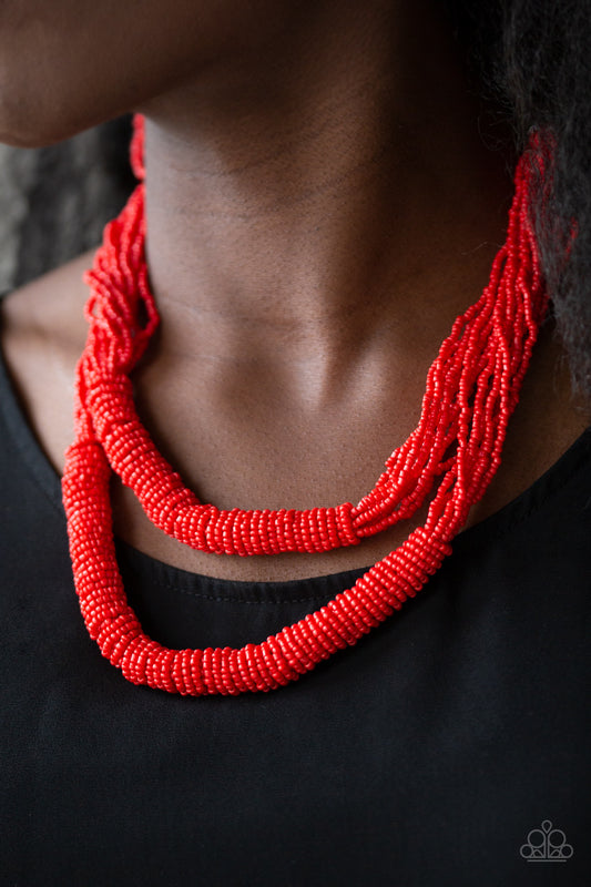 Right As RAINFOREST - Red seed bead necklace