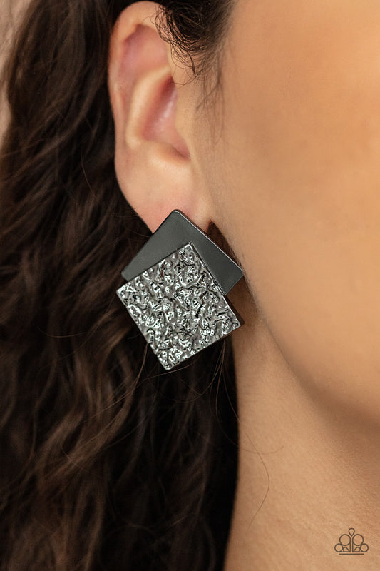 Square With Style - Black/Gunmetal post earrings