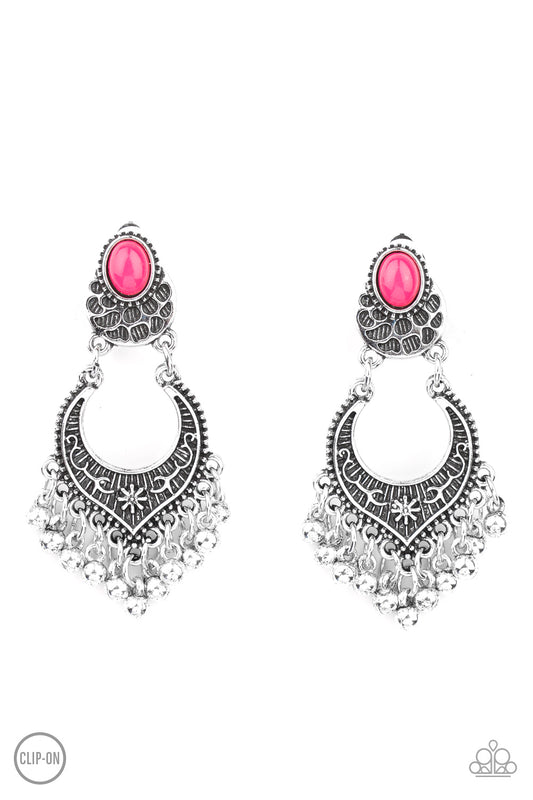 Summery Gardens - Pink clip on earrings