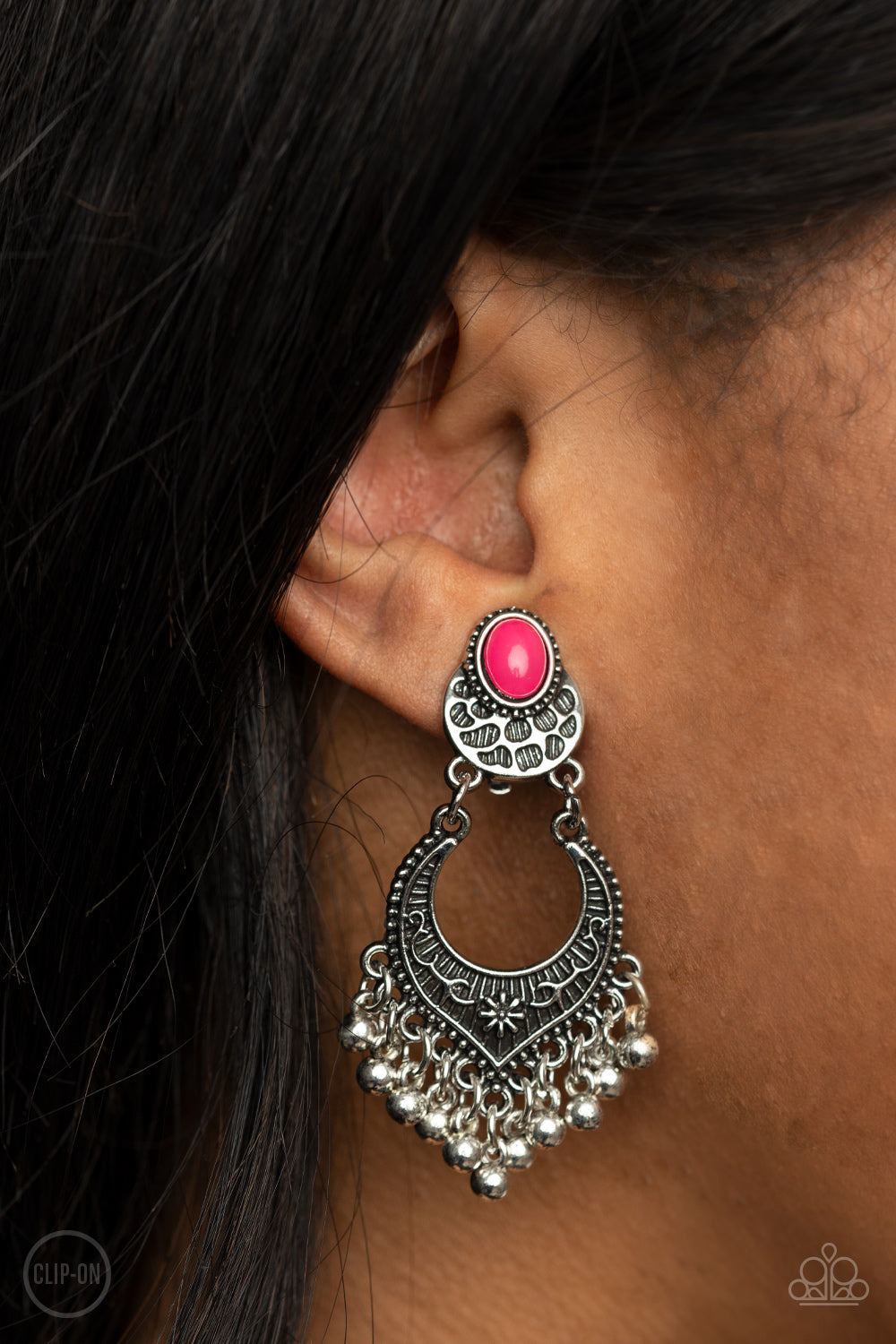 Summery Gardens - Pink clip on earrings